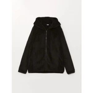 LCW Kids Siyah Kapüşonlu Pelüş Kız Çocuk Fermuarlı Sweatshirt