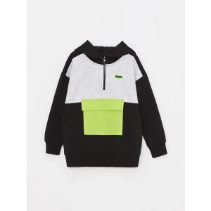 LCW Kids Siyah Kapüşonlu Renk Bloklu Uzun Kollu Erkek Çocuk Sweatshirt