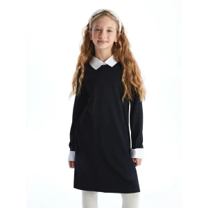 LCW Kids Siyah Polo Yaka Kız Çocuk Elbise