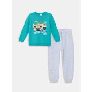 LCW Kids Turkuaz Bisiklet Uzun Kollu Baskılı Erkek Bebek Sweatshirt ve Eşofman Alt 2li Takım