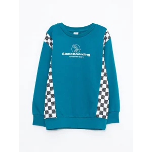 LCW Kids Turkuaz Bisiklet Yaka Baskılı Uzun Kollu Erkek Çocuk Sweatshirt