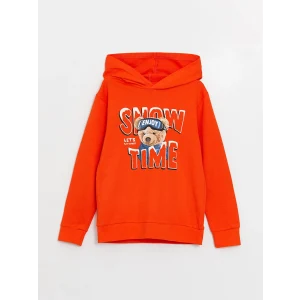 LCW Kids Turuncu Kapüşonlu Ayı Teddy Baskılı Erkek Çocuk Sweatshirt