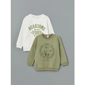 LCW Kids Yeşil Bisiklet Yaka Baskılı Erkek Çocuk Sweatshirt 2li