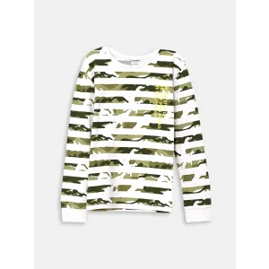 LCW Kids Yeşil Bisiklet Yaka Baskılı Uzun Kollu Erkek Çocuk Tişört