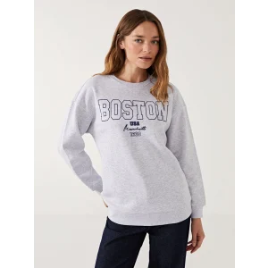 LCW Modest Beyaz Bisiklet Yaka Boston Baskılı Kadın Sweatshirt Tunik