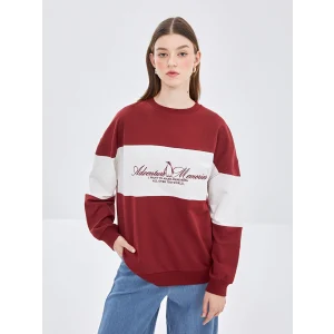 LCW Modest Bordo Bisiklet Yaka Nakışlı Kadın Sweatshirt Tunik