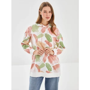 LCW Modest Pembe Kapüşonlu Desenli Kadın Sweatshirt Tunik