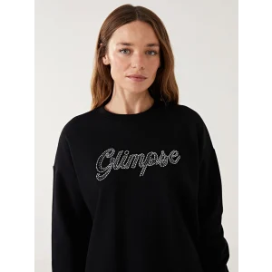 LCW Modest Siyah Baskılı Oversize Kadın Kalın Sweatshirt Tunik