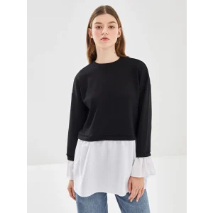 LCW Modest Siyah Bisiklet Yaka Kadın Sweatshirt Tunik