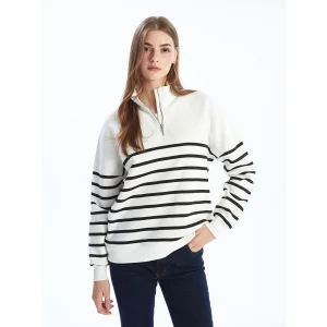 LCW Modest Siyah Dik Yaka Çizgili Kadın Sweatshirt Tunik