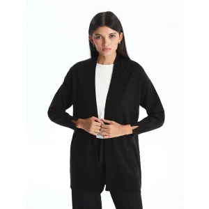 LCW Modest Siyah Şal Yaka Düz Uzun Kollu Kadın Triko Hırka