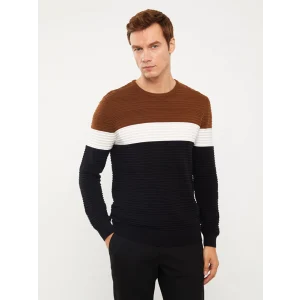 LCW Vision Bej Bisiklet Yaka Uzun Kollu Renk Bloklu Erkek Triko Kazak