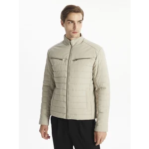 LCW Vision Bej Slim Fit Dik Yaka Erkek Deri Görünümlü Mont