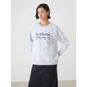 LCW Vision Beyaz Bisiklet Yaka Nakışlı Kadın Kalın Sweatshirt