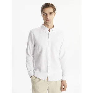 LCW Vision Beyaz Slim Fit Uzun Kollu Armürlü Erkek Dokulu Gömlek