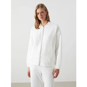 LCW Vision Ekru Kolej Yaka Oversize Kadın Fermuarlı Sweatshirt