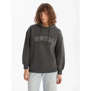 LCW Vision Gri New York Baskılı Oversize Kadın Kalın Hoodie