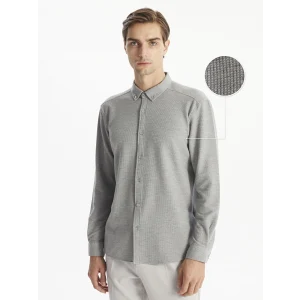 LCW Vision Gri Slim Fit Uzun Kollu Erkek Dokulu Gömlek