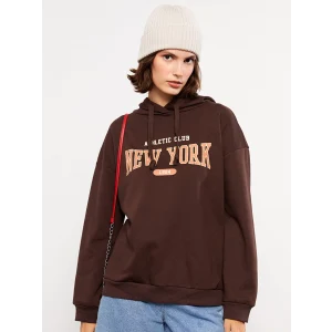 LCW Vision Kahverengi Baskılı Kadın Kalın Hoodie