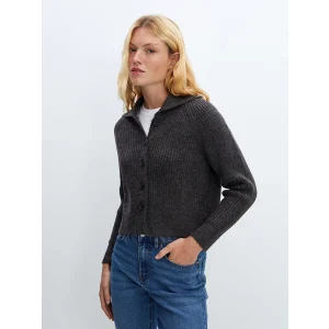 LCW Vision Kahverengi Ceket Yaka Dokulu Kadın Triko Hırka