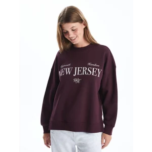 LCW Vision Mürdüm Bisiklet Yaka Baskılı Oversize Kadın Kalın Sweatshirt