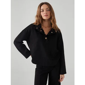 LCW Vision Siyah Dik Yaka Düz Oversize Kadın Sweatshirt