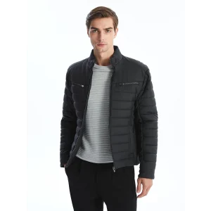 LCW Vision Siyah Slim Fit Dik Yaka Erkek Deri Görünümlü Mont