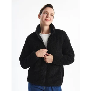 LCWAIKIKI Basic Siyah Dik Yaka Pelüş Kadın Fermuarlı Sweatshirt