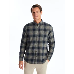 LCWAIKIKI Classic Bej Regular Fit Uzun Kollu Ekose Gabardin Erkek Gömlek