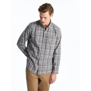 LCWAIKIKI Classic Gri Regular Fit Uzun Kollu Ekose Erkek Gömlek