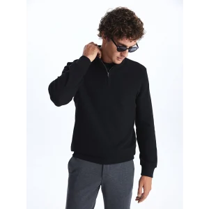 LCWAIKIKI Classic Siyah Dik Yaka Uzun Kollu Erkek Sweatshirt