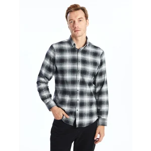 LCWAIKIKI Classic Siyah Regular Fit Uzun Kollu Ekose Poplin Erkek Gömlek