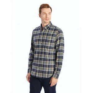 LCWAIKIKI Classic Yeşil Regular Fit Uzun Kollu Ekose Gabardin Erkek Gömlek