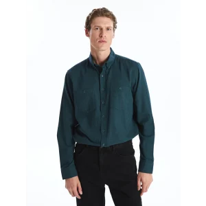 LCWAIKIKI Classic Yeşil Regular Fit Uzun Kollu Gabardin Erkek Gömlek