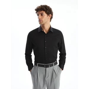 LCWAIKIKI Formal Siyah Slim Fit Uzun Kollu Armürlü Erkek Gömlek