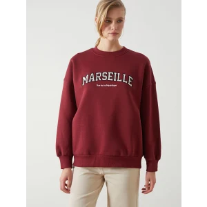 LCW Vision Bordo Bisiklet Yaka Nakışlı Oversize Kadın Kalın Sweatshirt