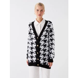 LCW Modest Siyah V Yaka Desenli Kadın Triko Hırka