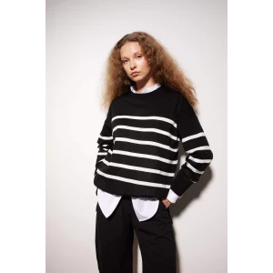 S7517 Relax Fit Yumuşak Dokulu Çizgili Bisiklet Yaka Kazak Tunik