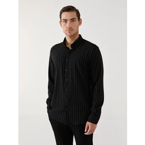 SOUTHBLUE Siyah Slim Fit Uzun Kollu Çizgili Erkek Gömlek
