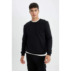 T3777 Siyah Regular Fit Bisiklet Yaka Basic Düz Sweatshirt