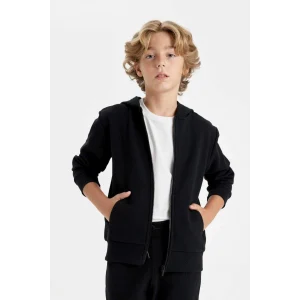 T7468 Siyah Kapüşonlu Fermuarlı Okul Hırkası