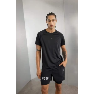 V2887 DeFactoFit Siyah Slim Fit Dar Kesim Bisiklet Yaka Baskılı Sporcu Kısa Kollu Basic Tişört