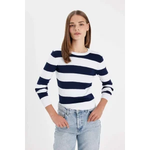 W0052 Regular Fit Bisiklet Yaka Çizgili Triko Kazak