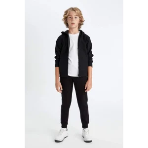 W0773 Siyah Beli Paçası Lastikli Cepli Jogger Okul Eşofman Altı