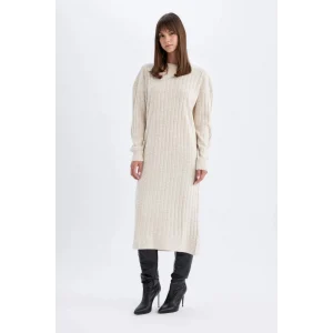 W0986 Regular Fit Yarım Balıkçı Yaka Basic Düz Uzun Kollu Triko Elbise