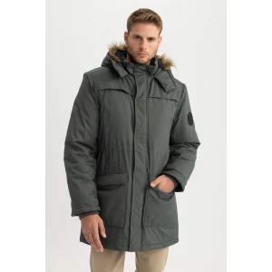 X3983 Regular Fit Kapüşonlu Suni Kürklü Mont