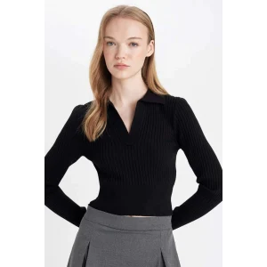 X4929 Coool Slim Fit Dar Kesim Polo Yaka Crop Triko Kazak