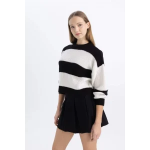 X4931 Coool Oversize Fit Çizgili Bisiklet Yaka Kazak