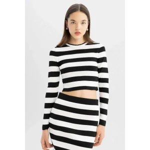 X6888 Coool Slim Fit Dar Kesim Çizgili Bisiklet Yaka Triko Kazak