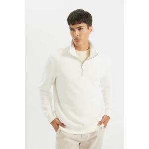 X7405 Comfort Regular Fit Rahat Kalıp Dik Yaka Fermuarlı Kalın Basic Düz Sweatshirt
